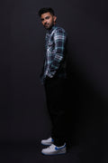 NAVY BLUE FLANNEL CHECKS REGULAR FIT SHIRT - XKIND