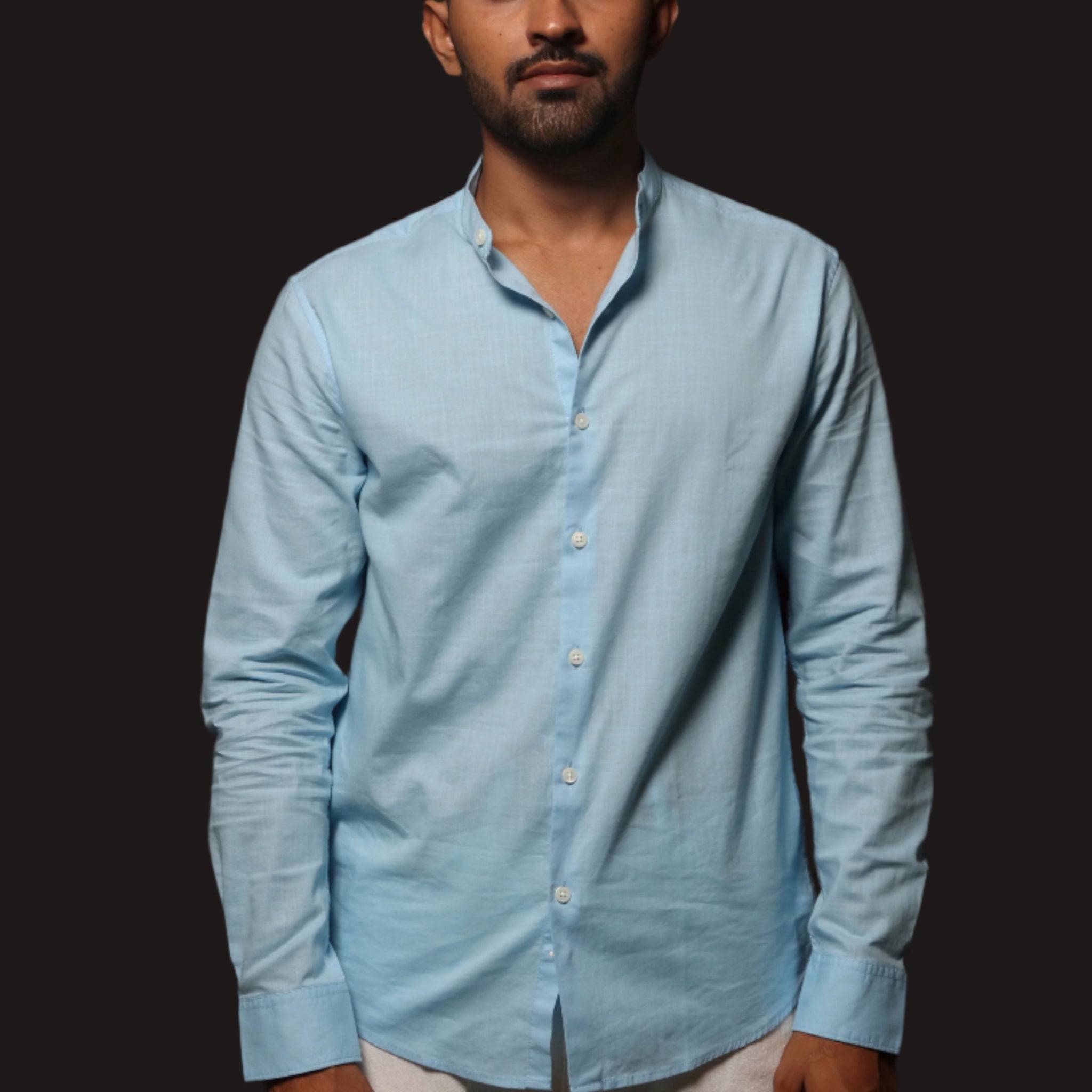 SKY BLUE SLUB SLIM FIT SHIRT - XKIND