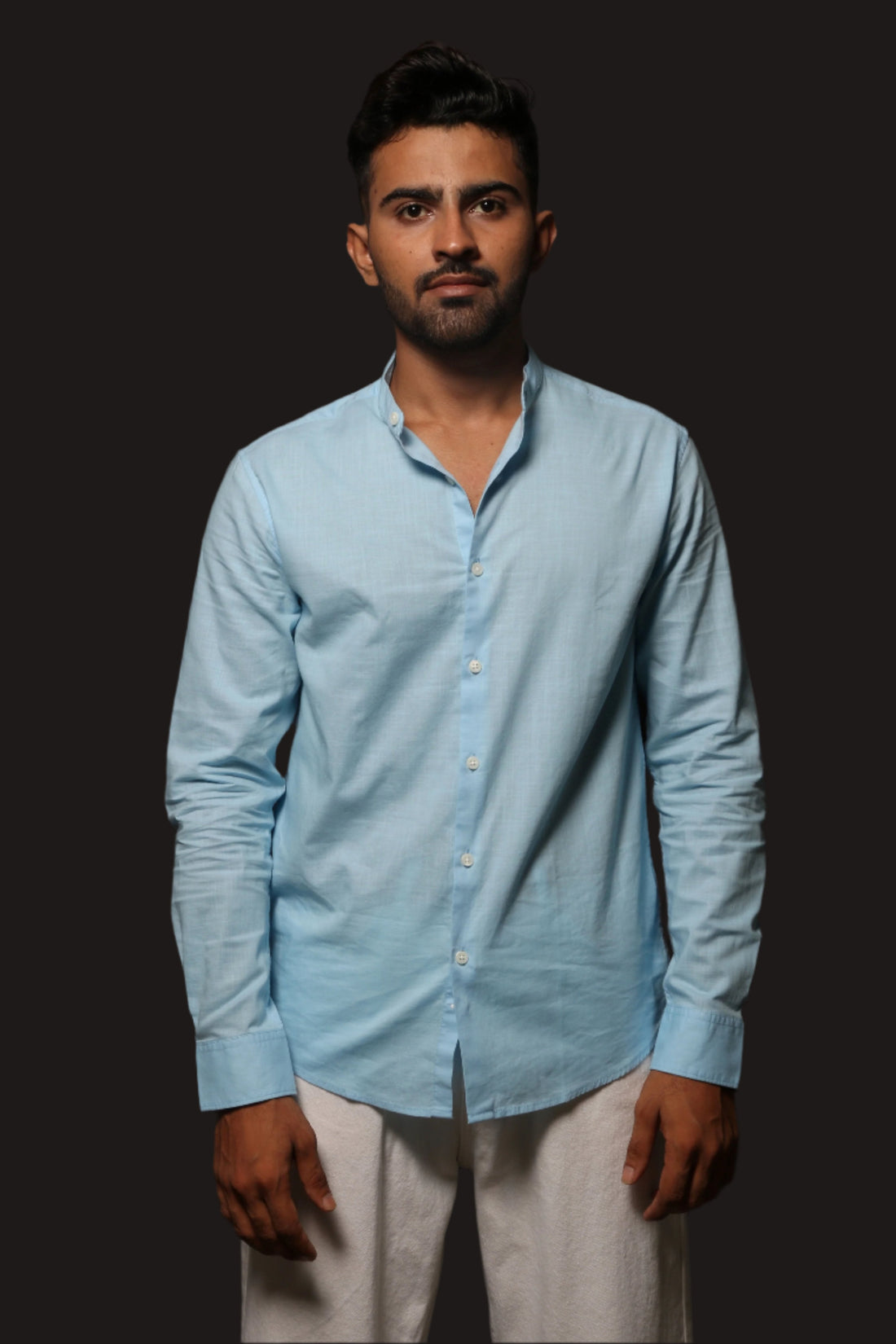 SKY BLUE SLUB SLIM FIT SHIRT - XKIND