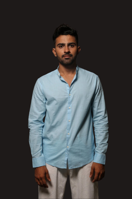 SKY BLUE SLUB SLIM FIT SHIRT - XKIND