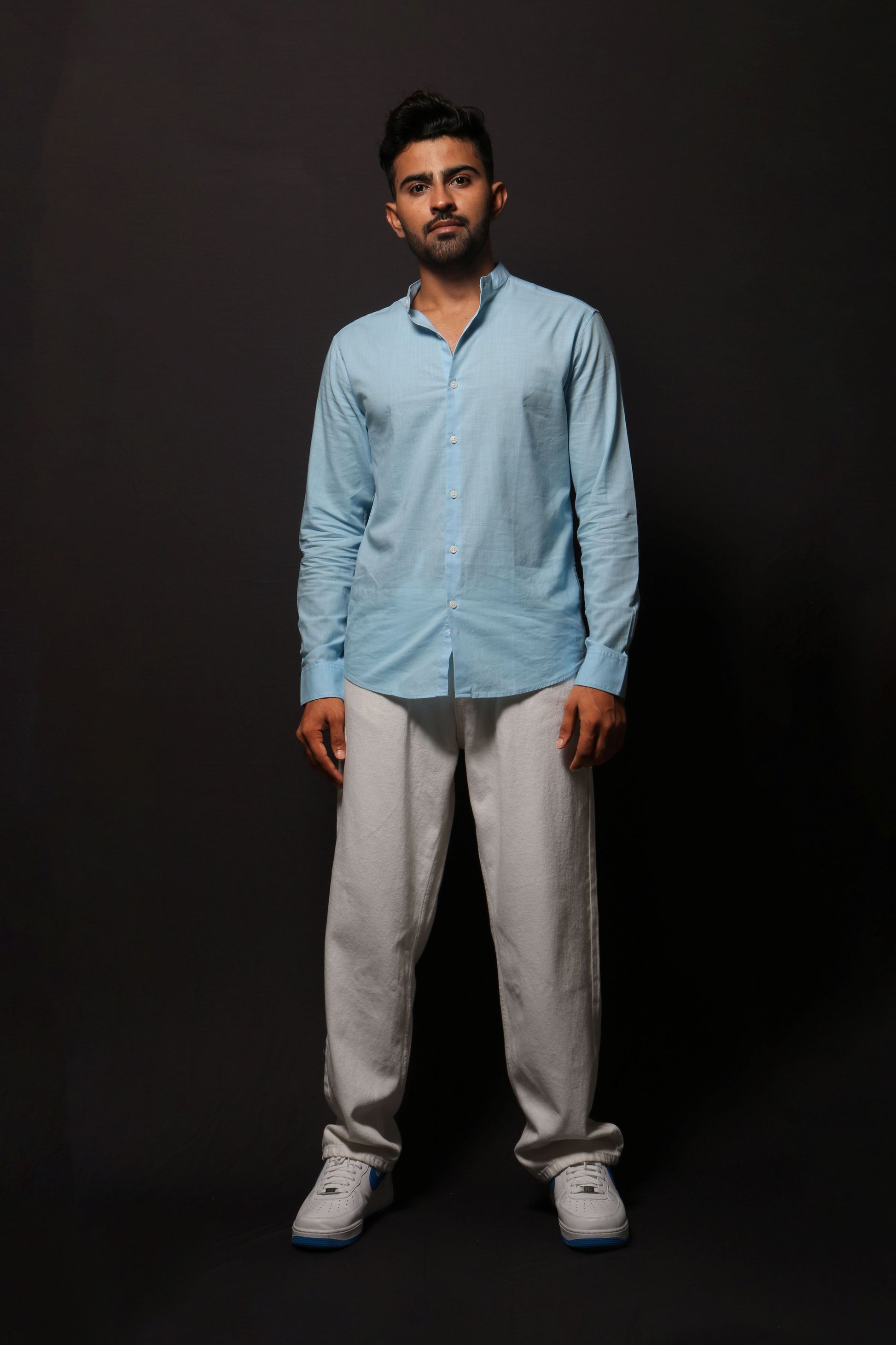 SKY BLUE SLUB SLIM FIT SHIRT - XKIND