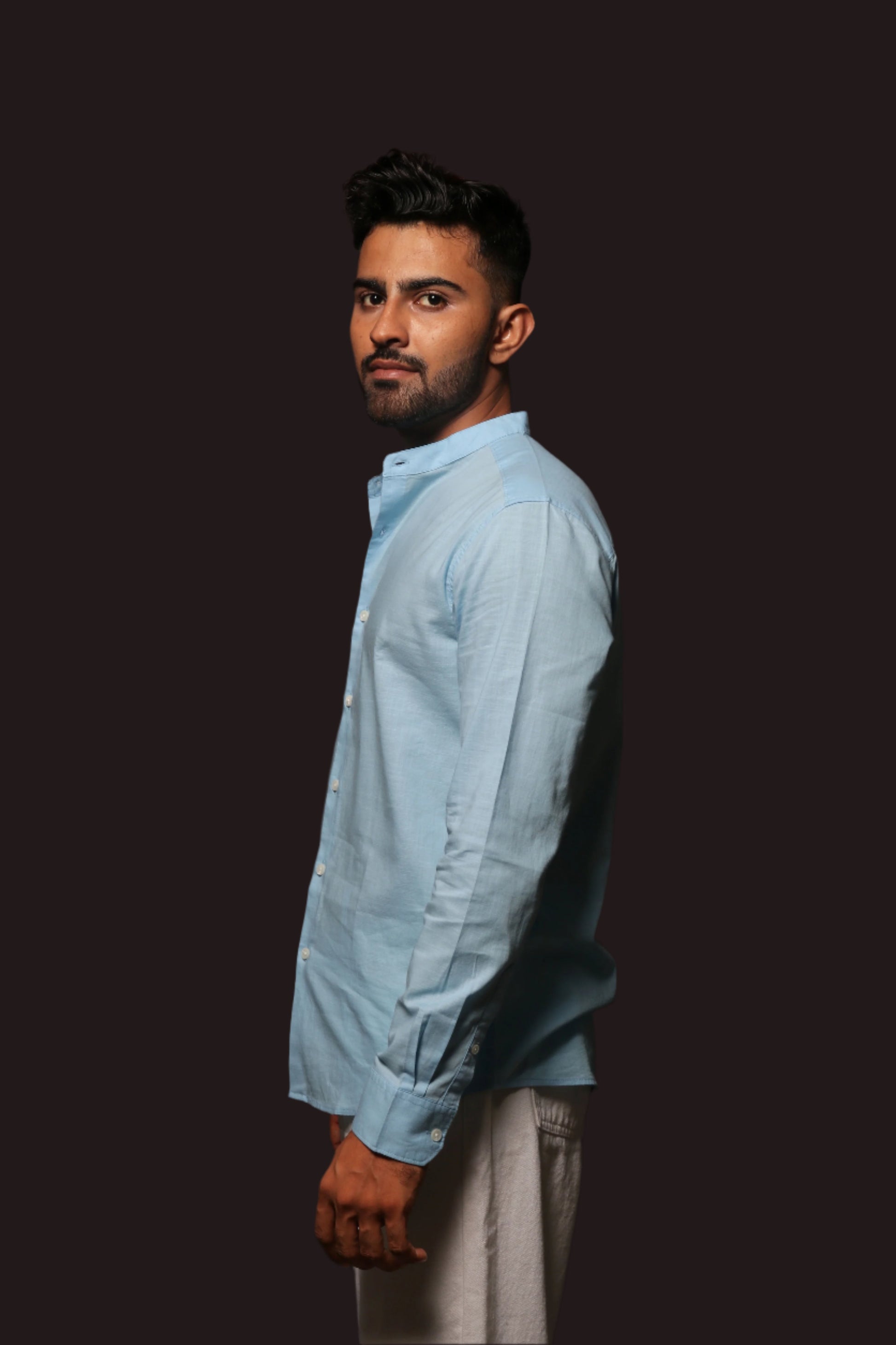 SKY BLUE SLUB SLIM FIT SHIRT - XKIND