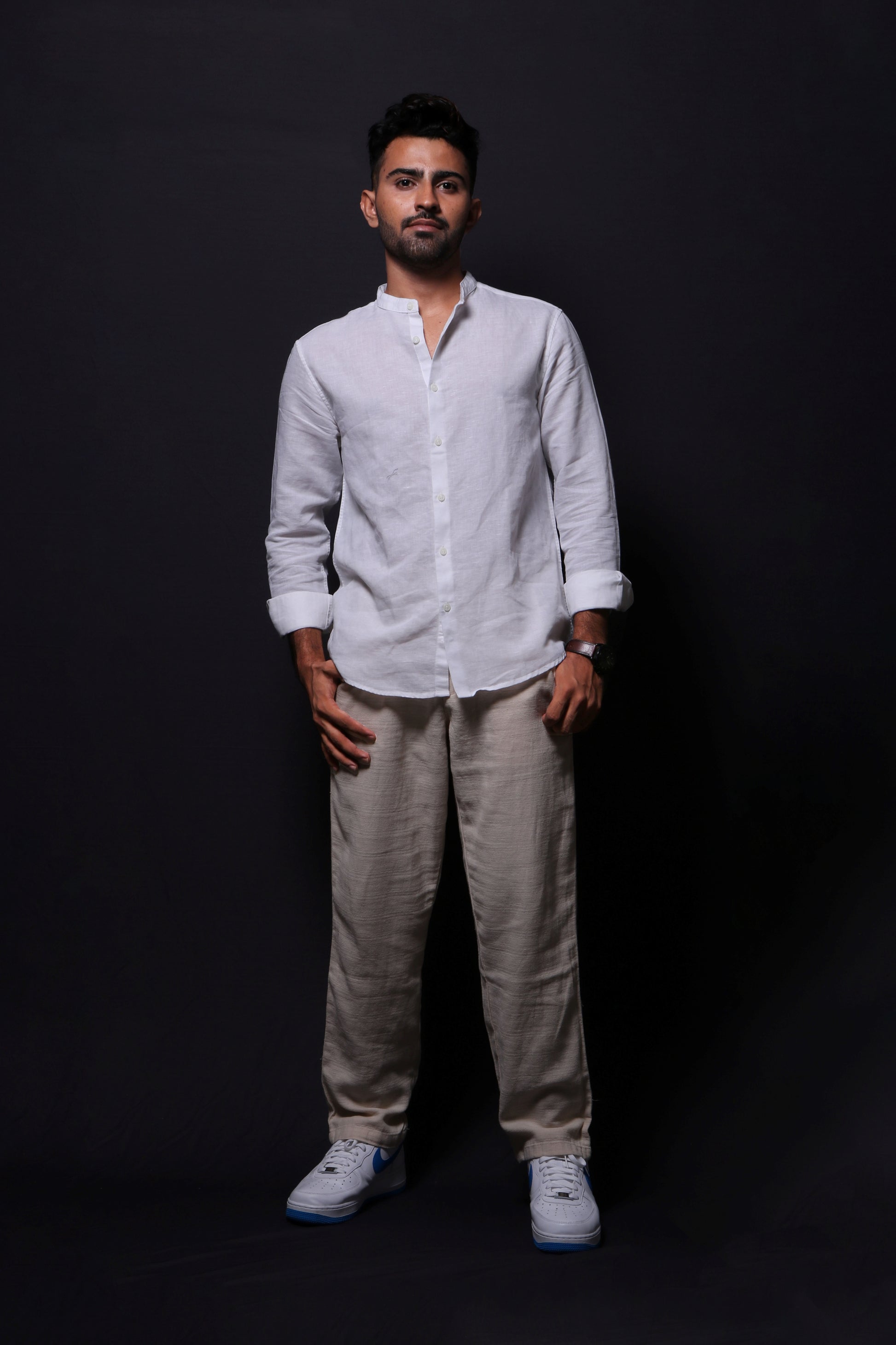 WHITE LINEN REGULAR FIT SHIRT - XKIND