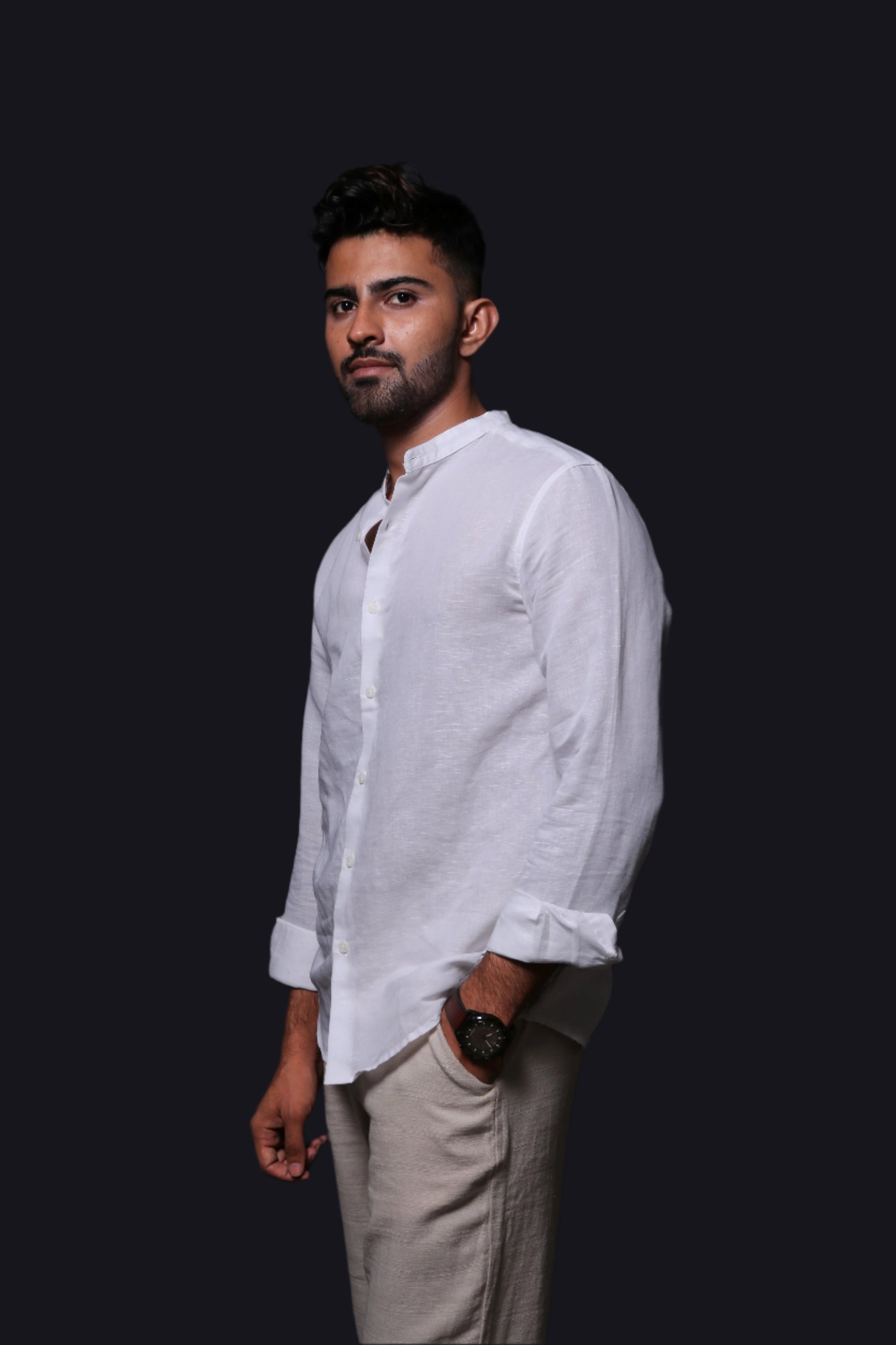 WHITE LINEN REGULAR FIT SHIRT - XKIND