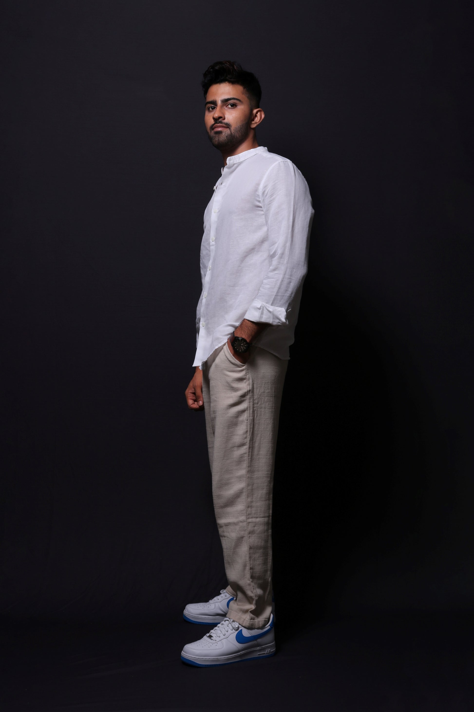 WHITE LINEN REGULAR FIT SHIRT - XKIND