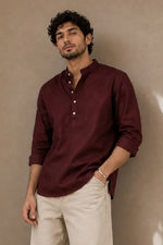 Maroon Mandarin Polo Shirt Relaxed Fit - XKIND