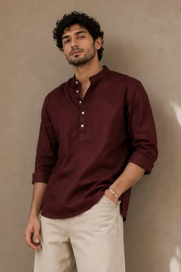 Maroon Mandarin Polo Shirt Relaxed Fit - XKIND