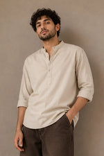 Beige Mandarin Polo Shirt Relaxed Fit - XKIND
