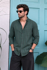 XKIND'S REGULAR FIT DARK GREEN STRIPE SHIRT