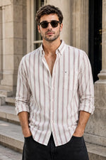 XKIND'S SLIM FIT RED STRIPE CASUAL SHIRT
