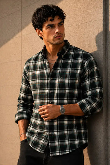 XKIND'S BROWN CHECKS REGULAR FIT CASUAL SHIRT