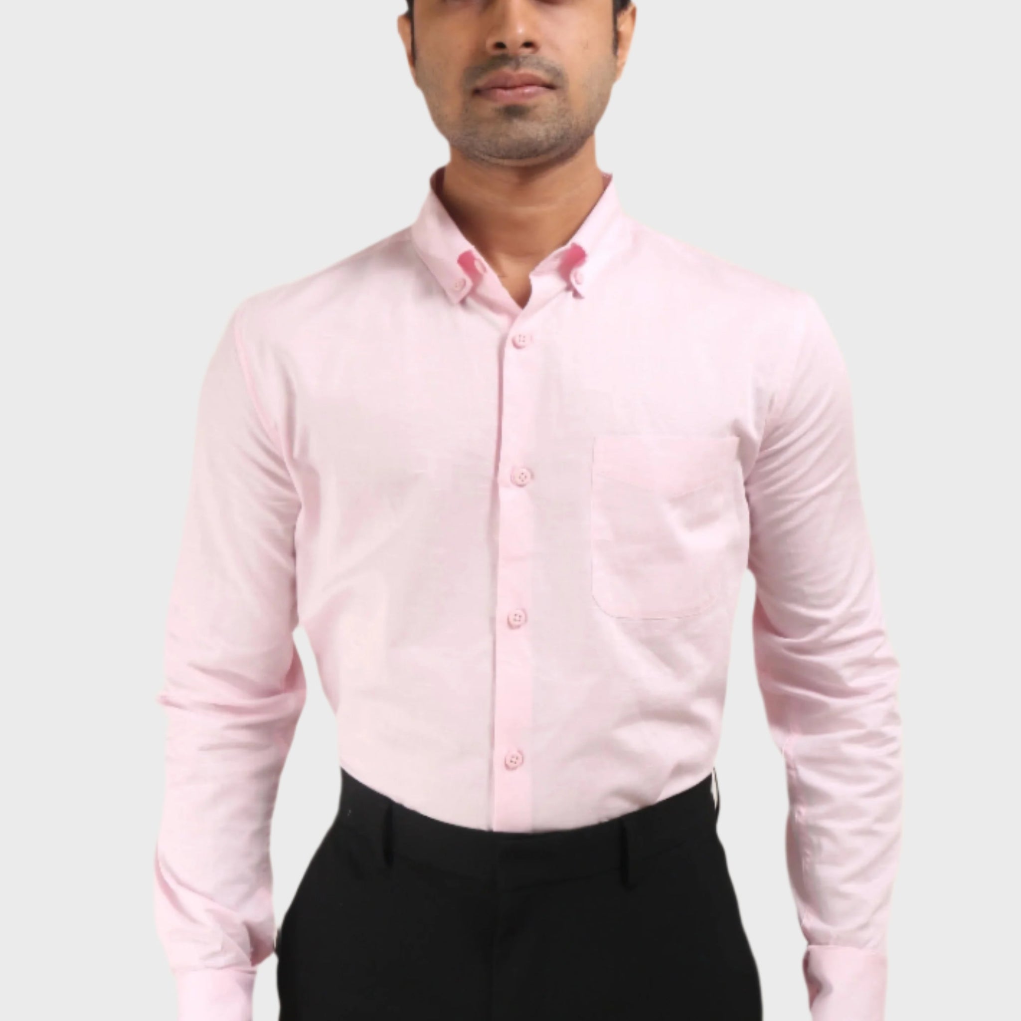 BABY PINK SATIN SLUB SLIM FIT SHIRT - XKIND