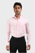 BABY PINK SATIN SLUB SLIM FIT SHIRT - XKIND