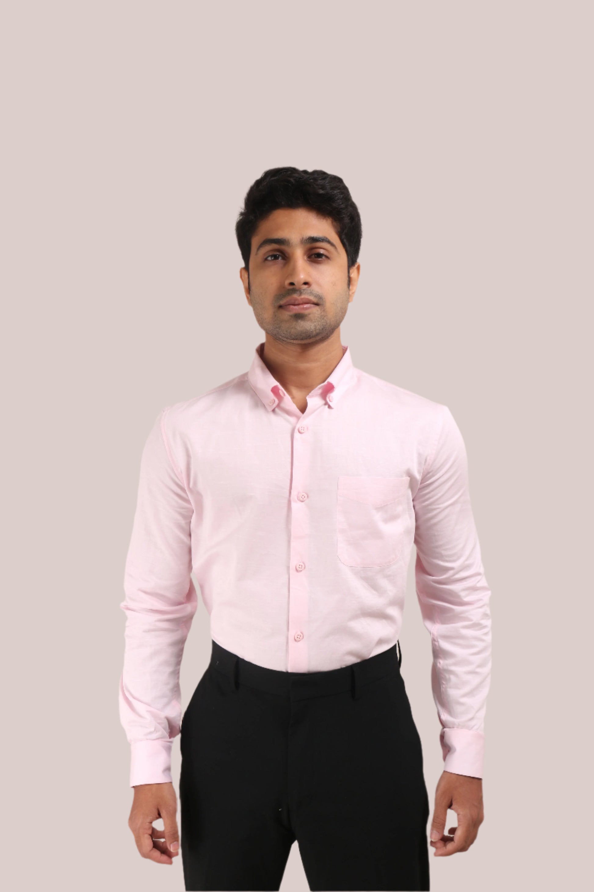 BABY PINK SATIN SLUB SLIM FIT SHIRT - XKIND