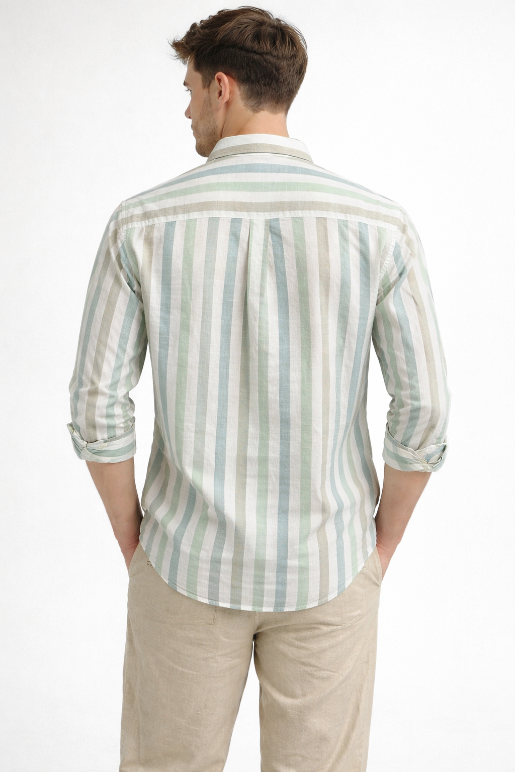 OLIVE STRIPE REGULAR FIT CASUAL SHIRT