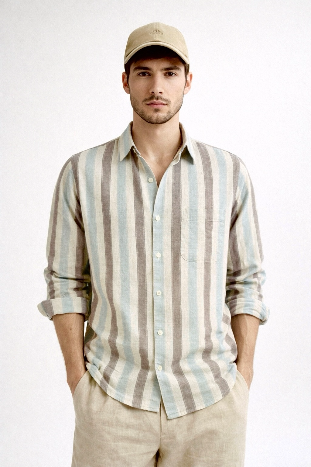 BROWN STRIPE REGULAR FIT CASUAL SHIRT