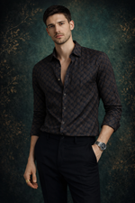 JONESBURG BROWN JACQUARD SLIM FIT FORMAL SHIRT