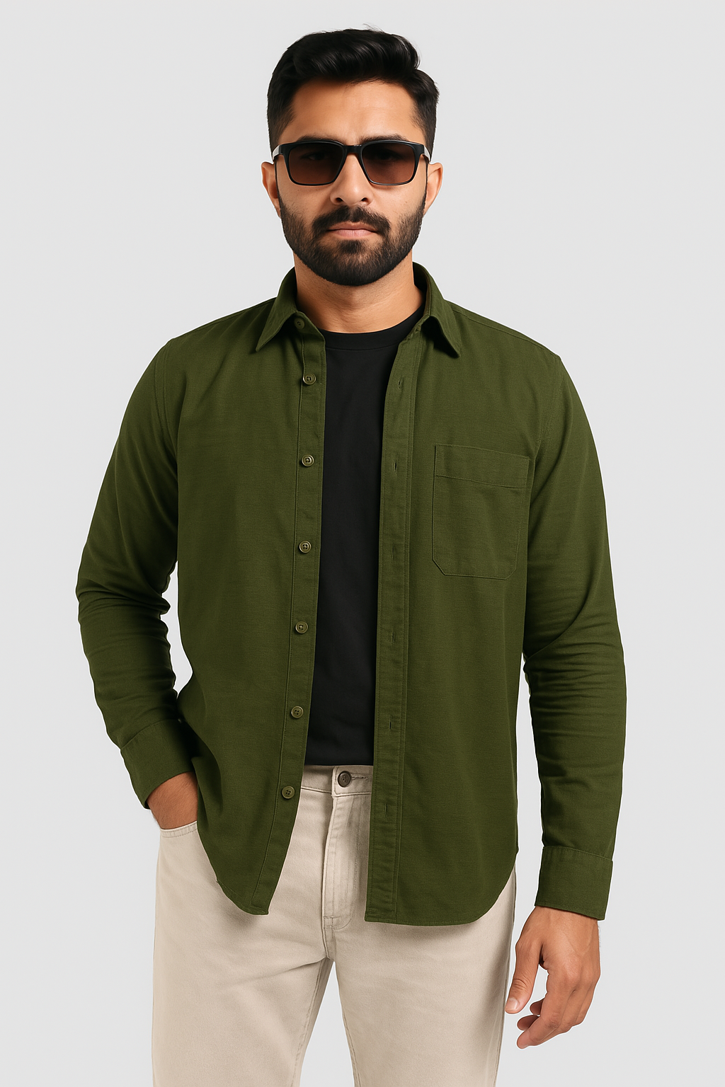 XKIND OLIVE GREEN FINE CORD SHIRT