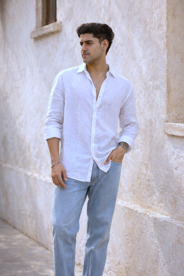 WHITE LINEN BLEND SHIRT