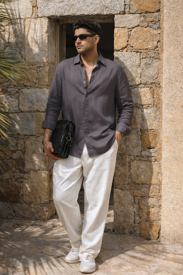 CHARCOAL GREY LINEN BLEND SHIRT