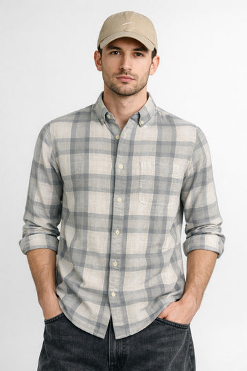 GREY CHECKS REGULAR FIT CASUAL SHIRT