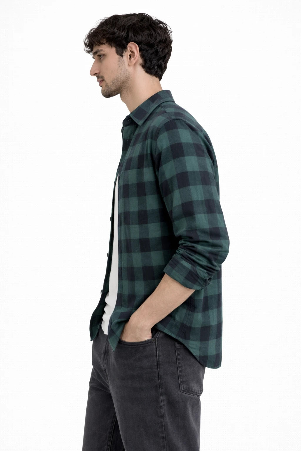 GREEN CHECK  REGULAR FIT SHIRT