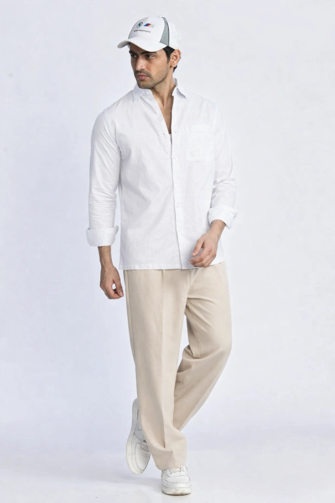 WHITE XKIND CROPPED FIT COTTON TEXTURED CHECK SHIRT