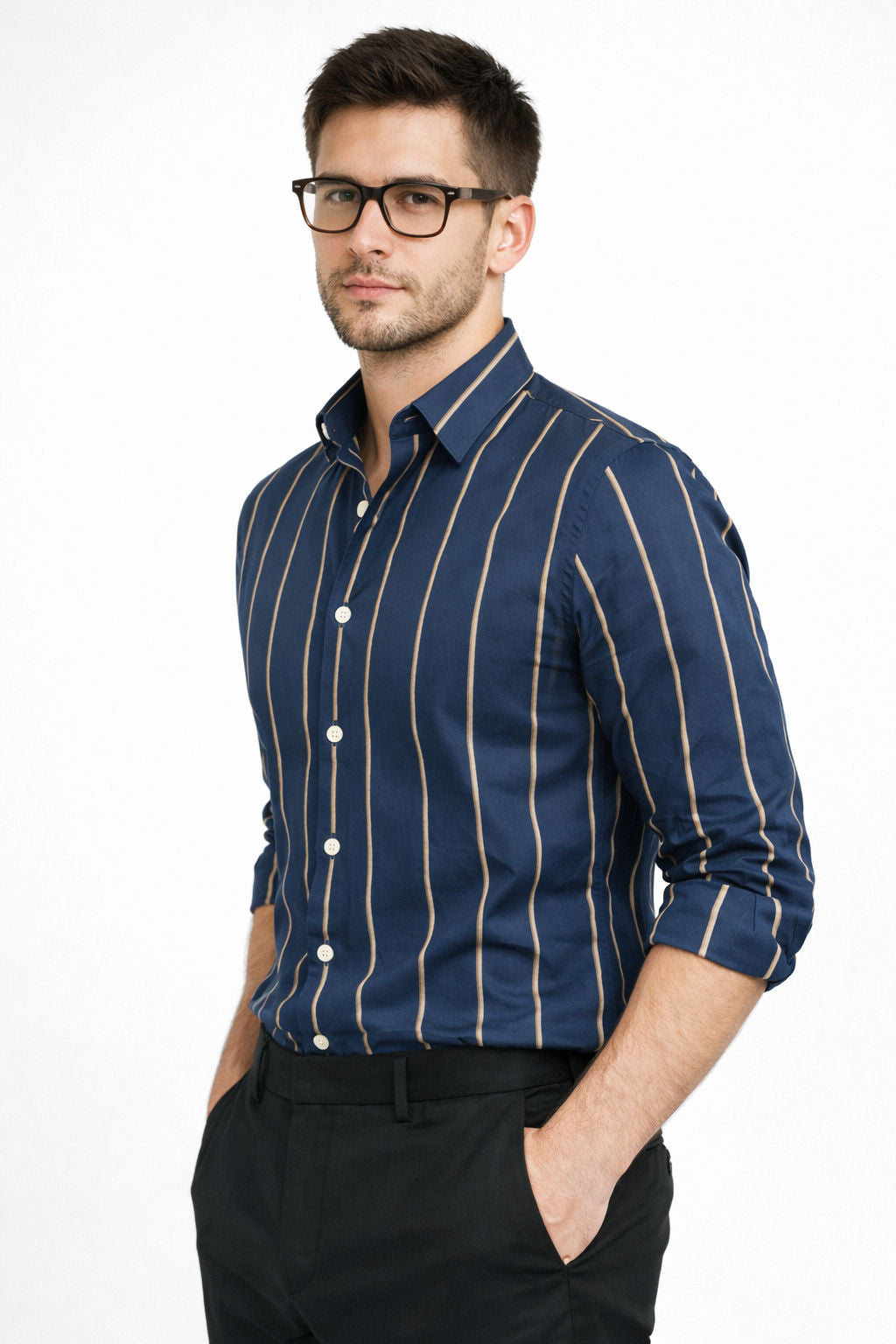NAVY STRIPE SLIM FIT FORMAL SHIRT