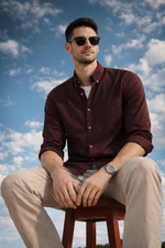 MAROON TWILL LYCRA SLIM FIT CASUAL SHIRT