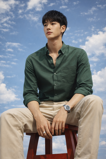 OLIVE TWILL LYCRA SLIM FIT CASUAL SHIRT