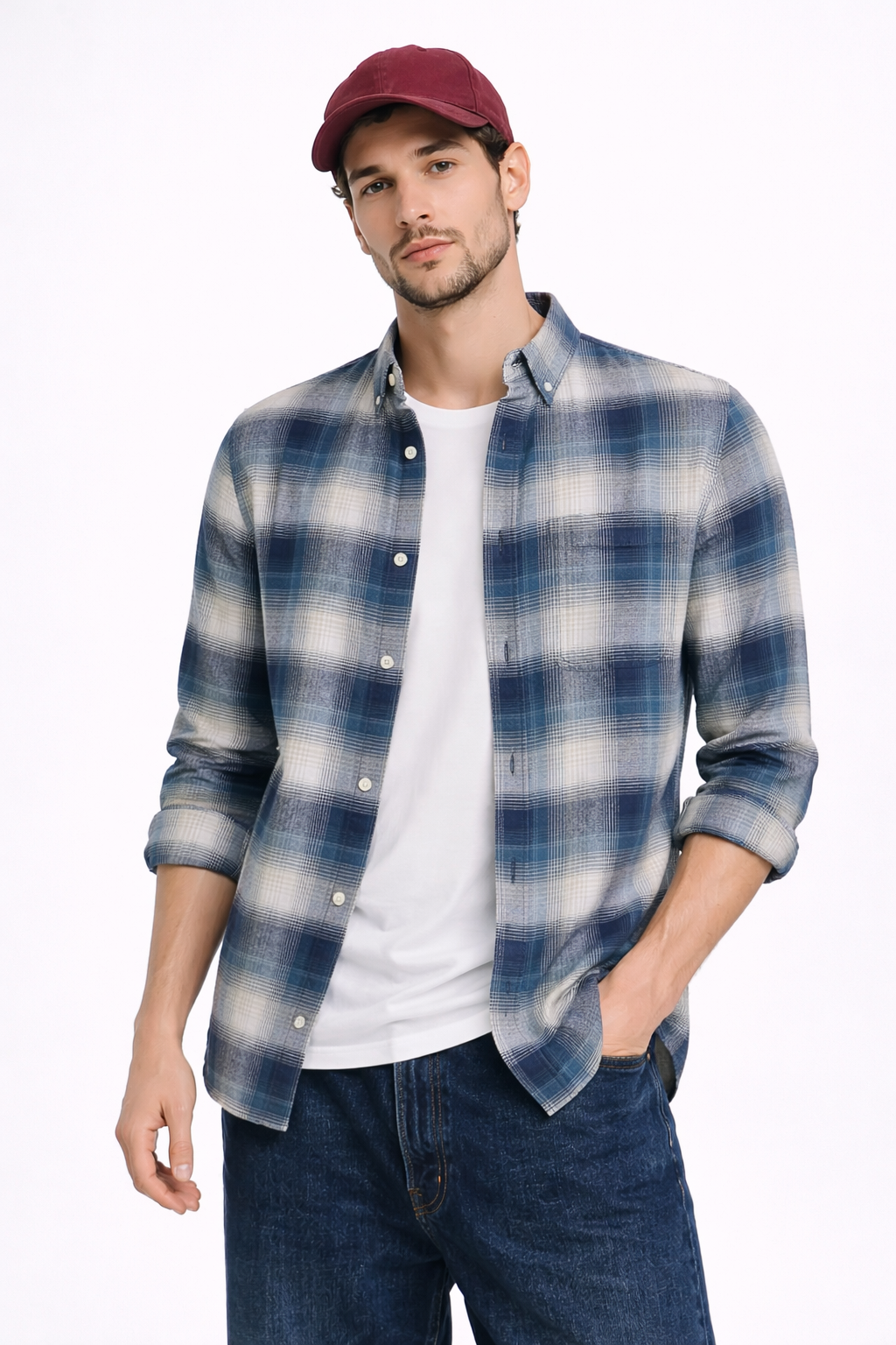NAVY CHECKS REGULAR FIT CASUAL SHIRT