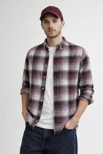 MAROON CHECKS REGULAR FIT CASUAL SHIRT