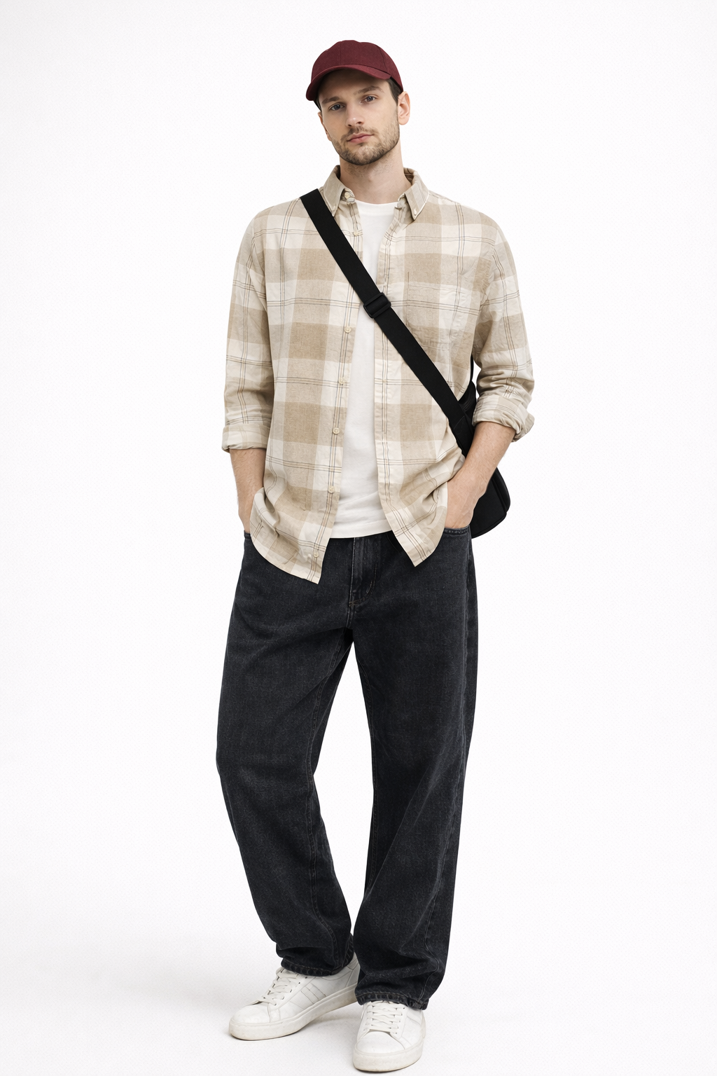 BEIGE CHECKS REGULAR FIT CASUAL SHIRT