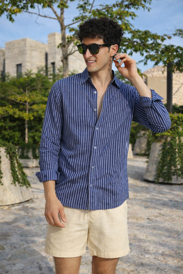 NAVY STRIPE REGULAR FIT SHIRT