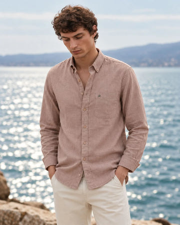 Pure Linen Light Brown Shirt for Men- Xkind