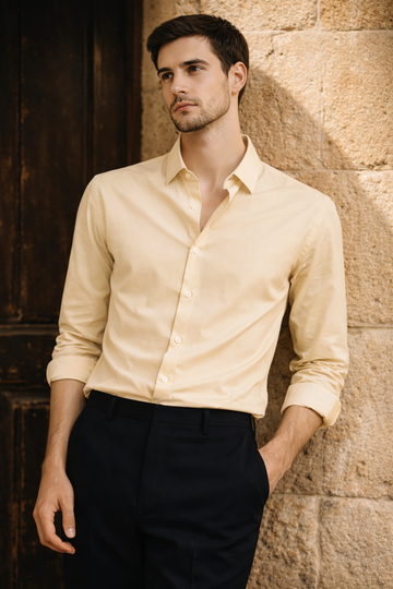 JONESBURG CREAM TENCEL SLIM FIT FORMAL SHIRT