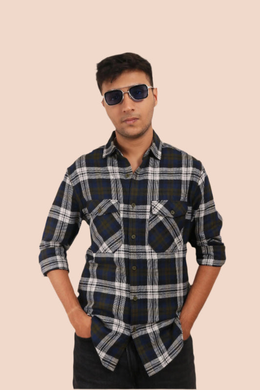 XKIND NAVY BLUE CHECKS REGULAR FIT SHIRT - XKIND