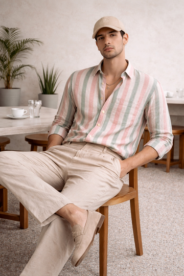 DARK GREEN STRIPE REGULAR FIT CASUAL SHIRT