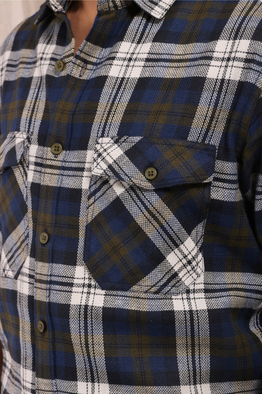 XKIND NAVY BLUE CHECKS REGULAR FIT SHIRT - XKIND