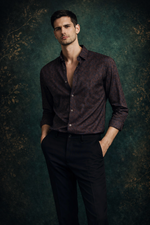 JONESBURG BROWN JACQUARD SLIM FIT FORMAL SHIRT