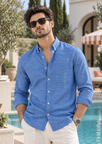 Blue Men Casual Shirt in Regular Fit - Xkind