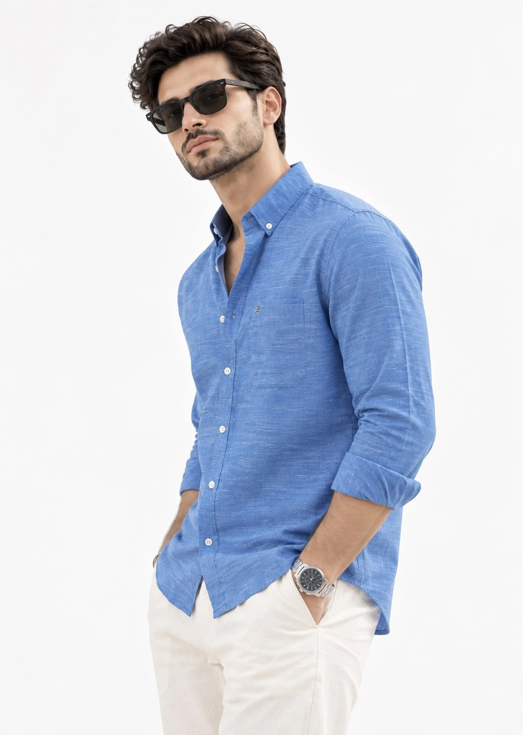 Blue Men Casual Shirt in Regular Fit - Xkind