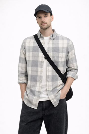 GREY CHECKS REGULAR FIT CASUAL SHIRT