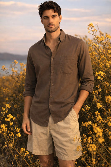 XKIND BROWN LINEN BLEND SHIRT