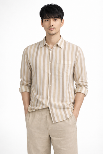 BROWN STRIPE REGULAR FIT CASUAL SHIRT