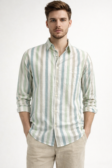 OLIVE STRIPE REGULAR FIT CASUAL SHIRT