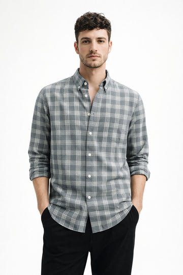 GREY CHECKS REGULAR FIT CASUAL SHIRT