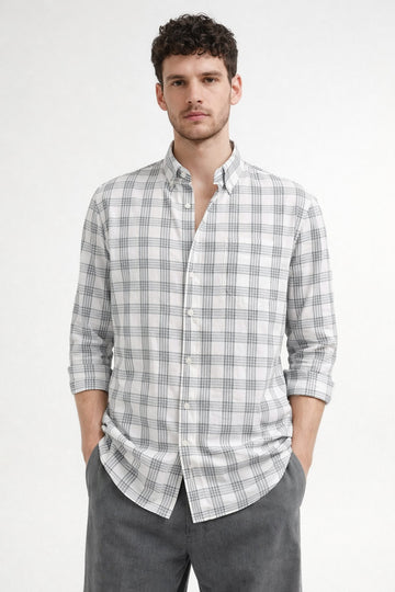 WHITE CHECKS REGULAR FIT CASUAL SHIRT