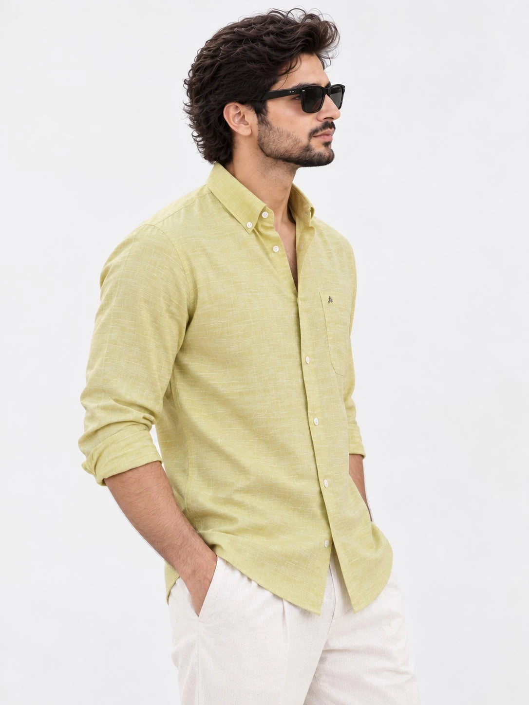 Butter Yellow Casual Shirt in Regular Fit for Men