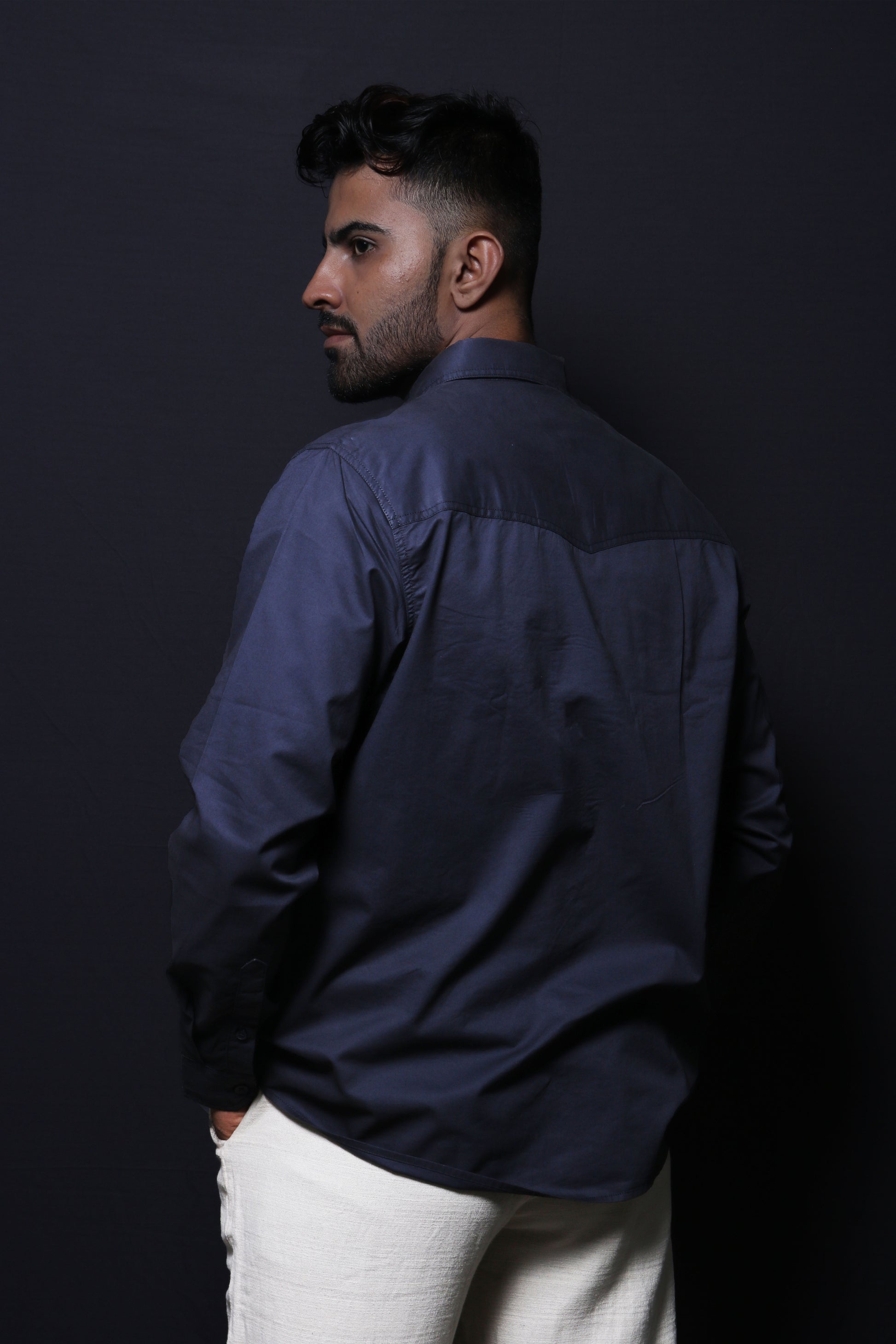 DARK GREY DOUBLE POCKET REGULAR FIT SHIRT - XKIND